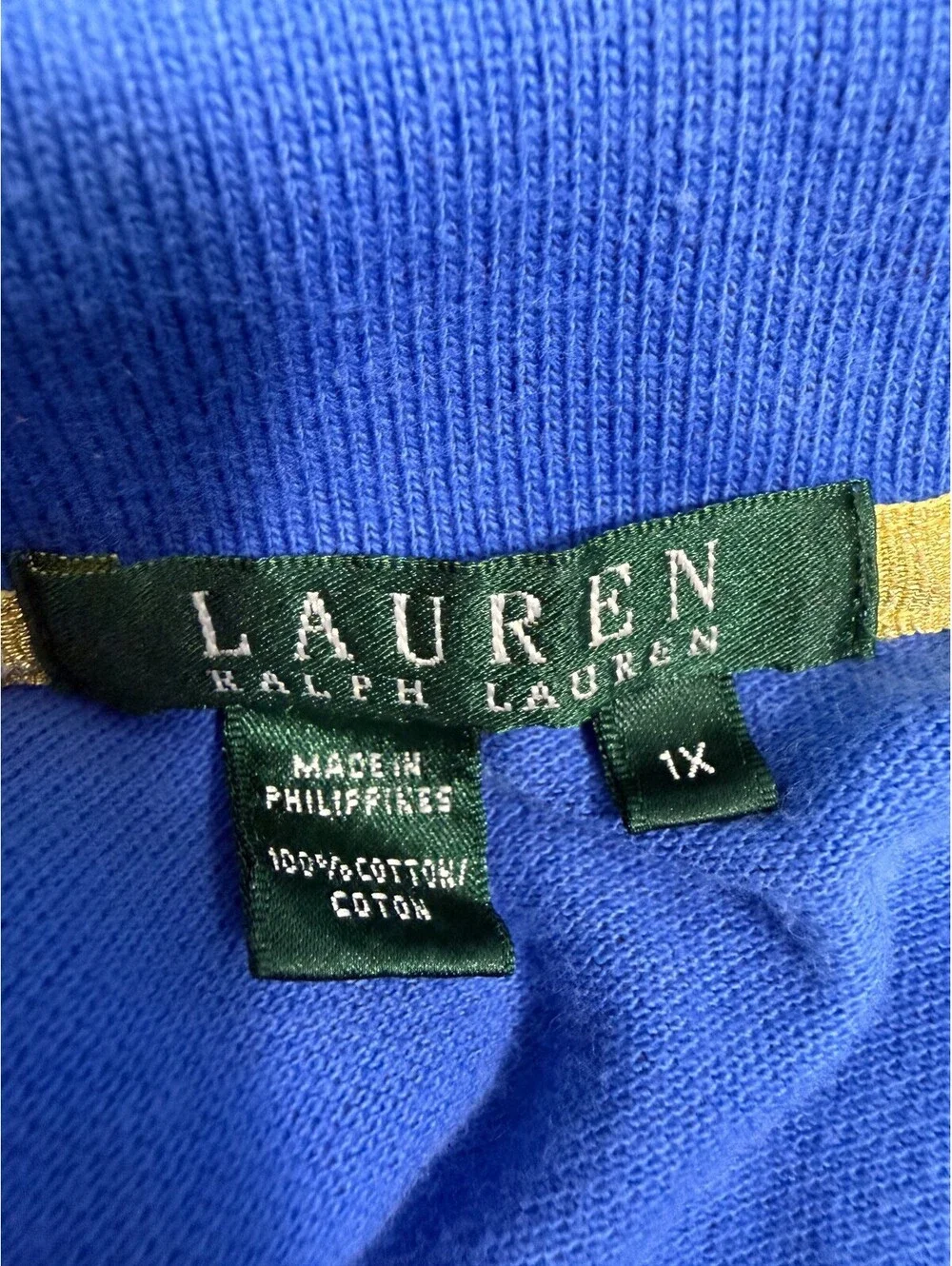 LRL Lauren Ralph Lauren Blue Polo Shirt w/ Gold Buttons Womens Size 1X XL Cotton
